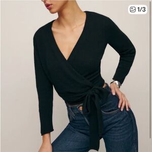 Reformation Black Wrap cashmere sweater